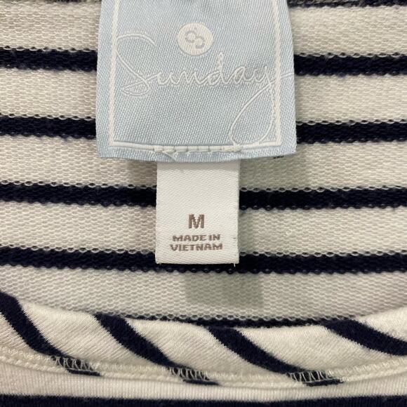 Sunday‎ dress three-quarter sleeves, white navy blue stripes size medium - Picture 3 of 7